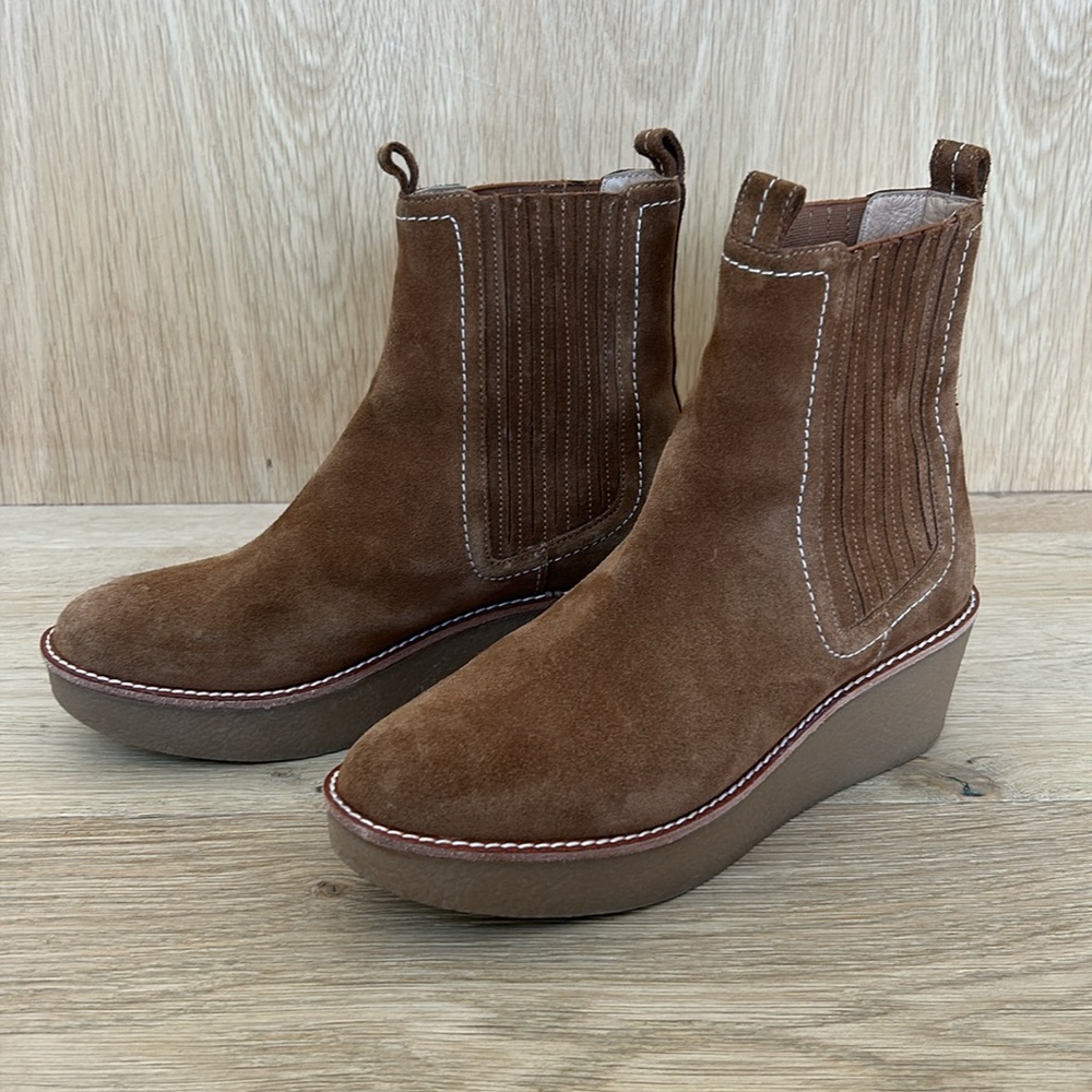 Boden Brown Suede Wedge Ankle Boots - Picture 2 of 6